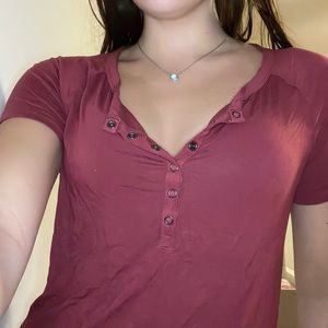 RED SOFT&SEXY BUTTON UP TEE SHIRT
